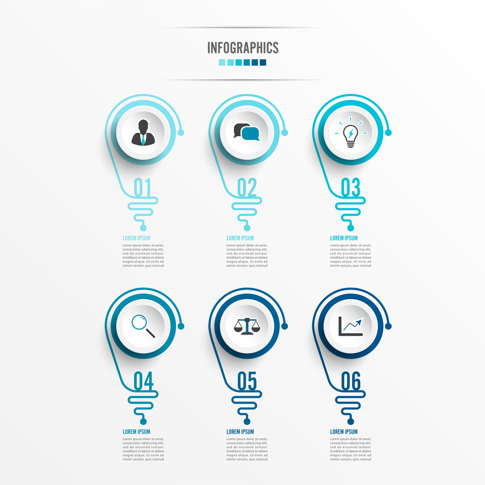 Abstract infographic with light bulb. Infographics for business presentations or information banner 6 options.