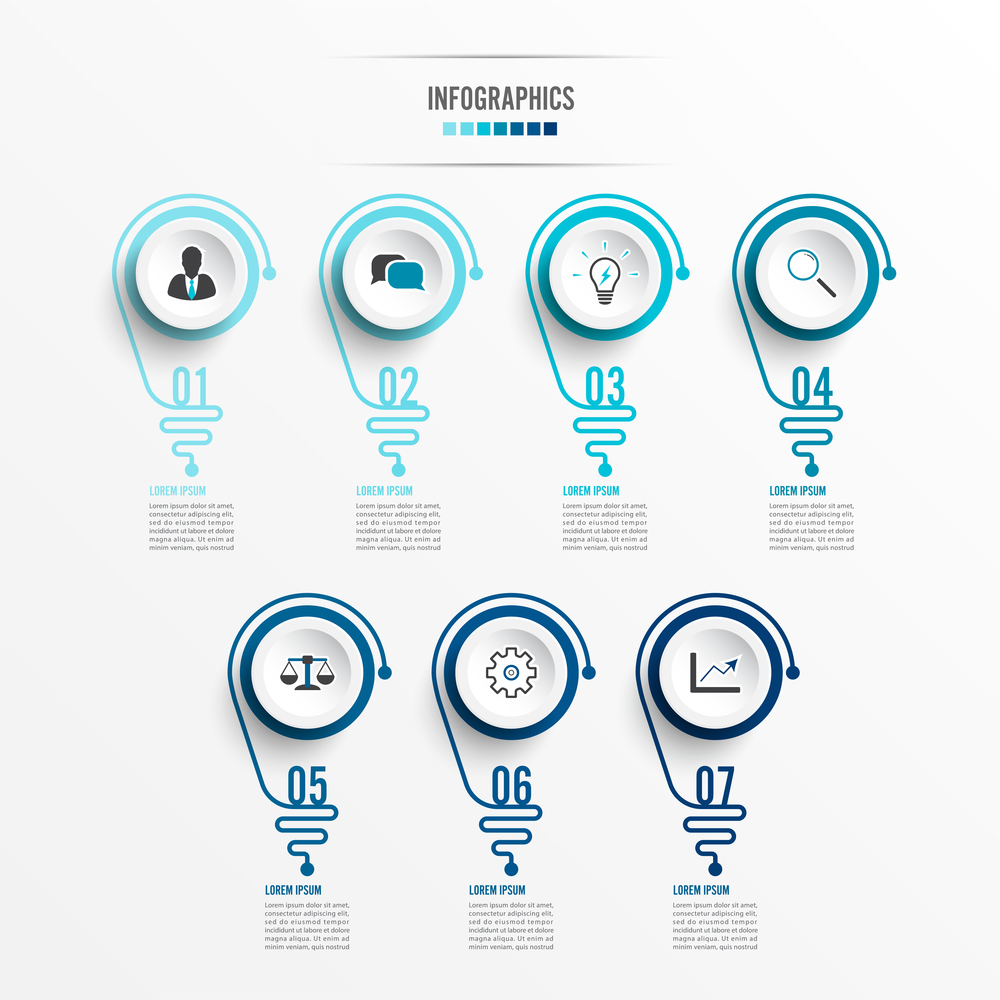 Abstract infographic with light bulb. Infographics for business presentations or information banner 7 options.