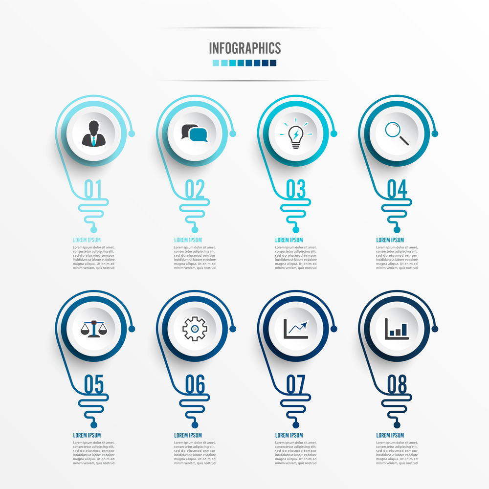 Abstract infographic with light bulb. Infographics for business presentations or information banner 8 options.