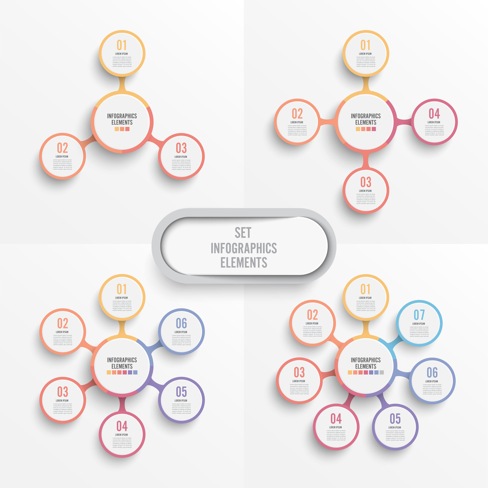 Set vector infographic template with 3D paper label, integrated circles. Business concept with options. For content, diagram, flowchart, steps, parts, timeline infographics, workflow, chart.