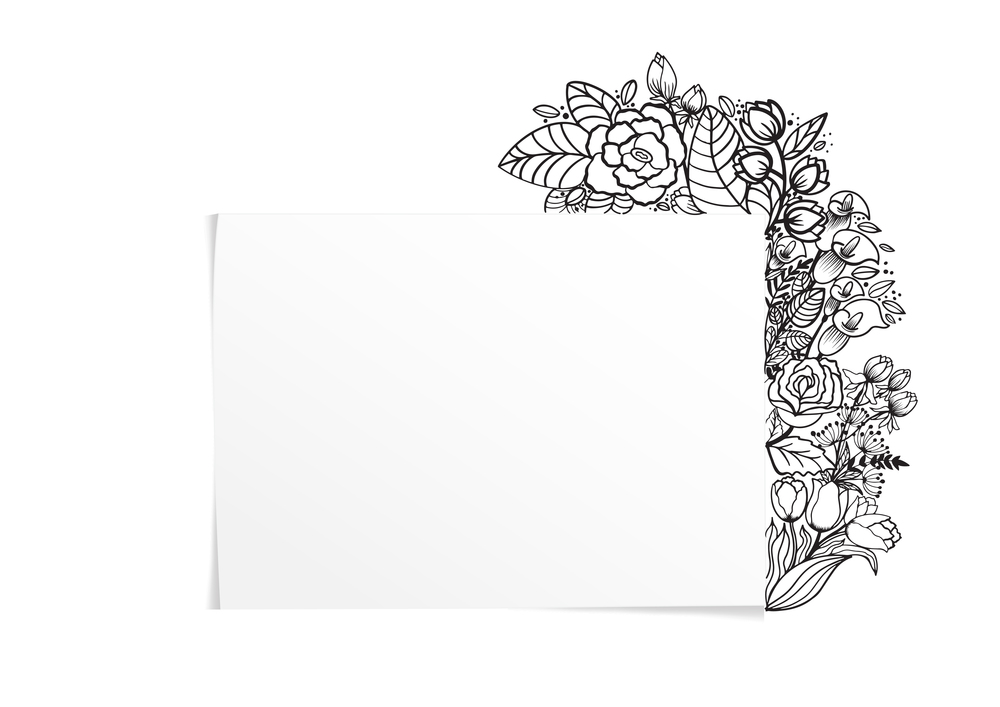 Beautiful grey floral frame. For your products design. Postcards, greeting cards and invitations for birthday, wedding, Valentine's day, party. Vector illustration.