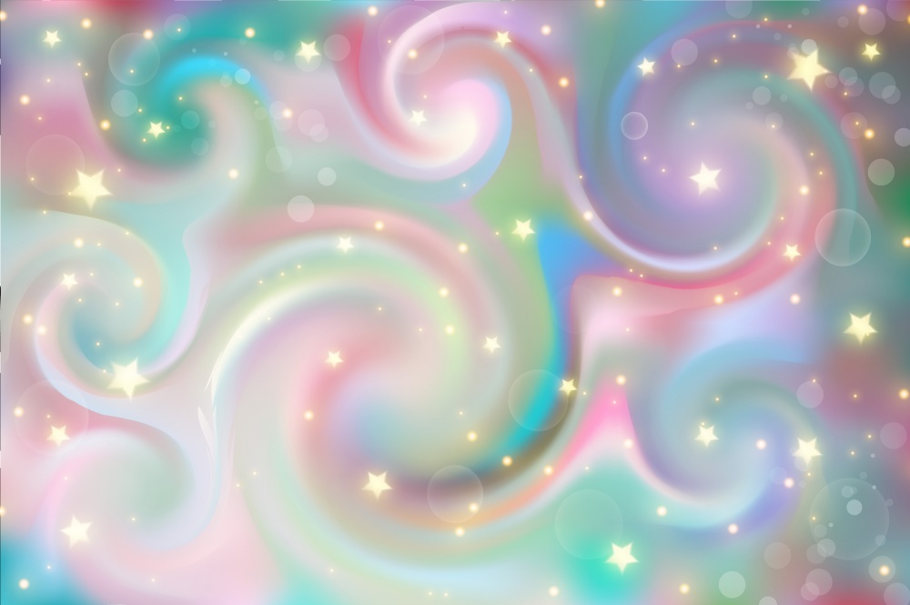 Fantasy unicorn background. Holographic illustration in pastel colors. Cute cartoon girly background. Bright multicolored sky with stars. Vector illustration. Fantasy unicorn background. Holographic illustration in pastel colors. Cute cartoon girly background. Bright multicolored sky with stars. Vector.