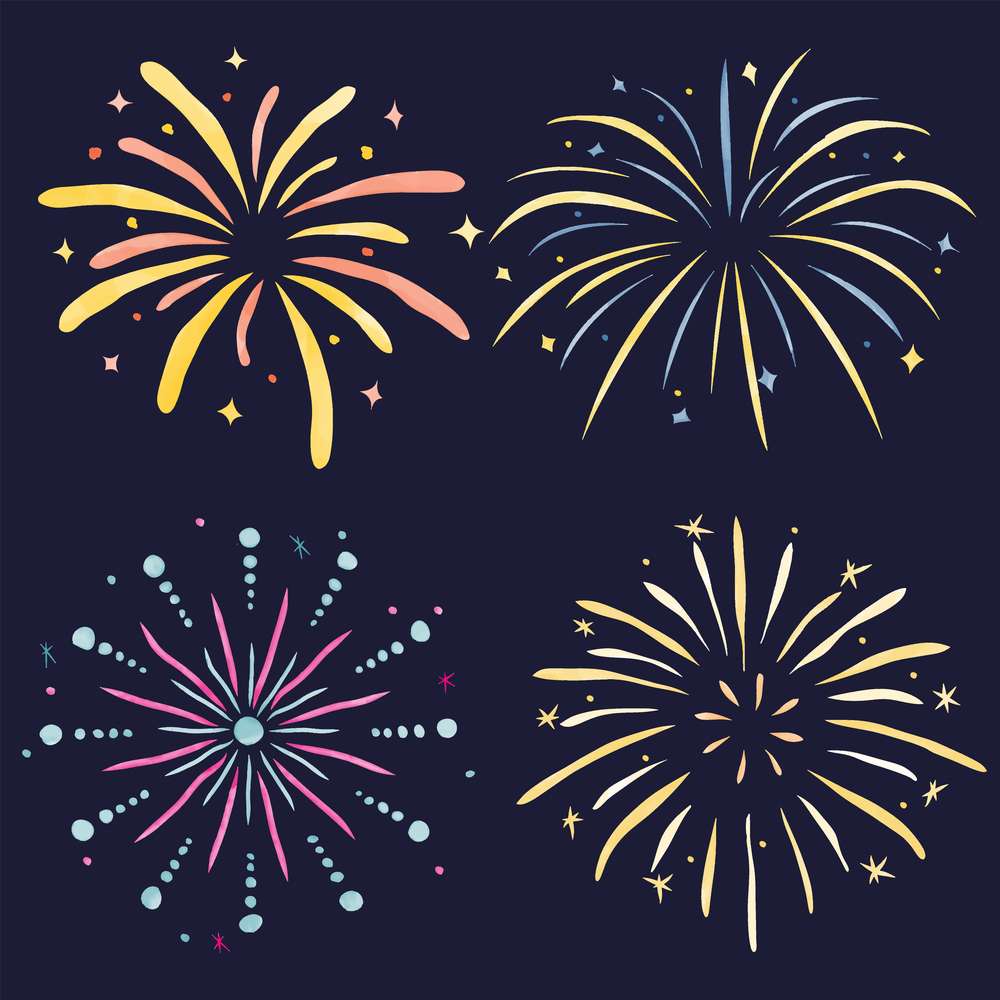 Collection of watercolor fireworks