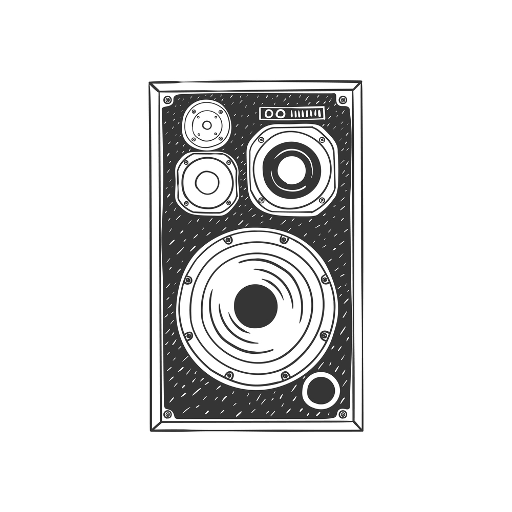Audio speaker. Retro speaker image. Hand drawn speaker. Sketch style. Vector illustration