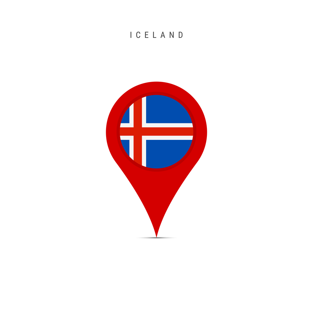 Teardrop map marker with flag of Iceland. Icelandic flag inserted in the location map pin. Flat vector illustration isolated on white background.. Teardrop map marker with flag of Iceland. Flat vector illustration isolated on white