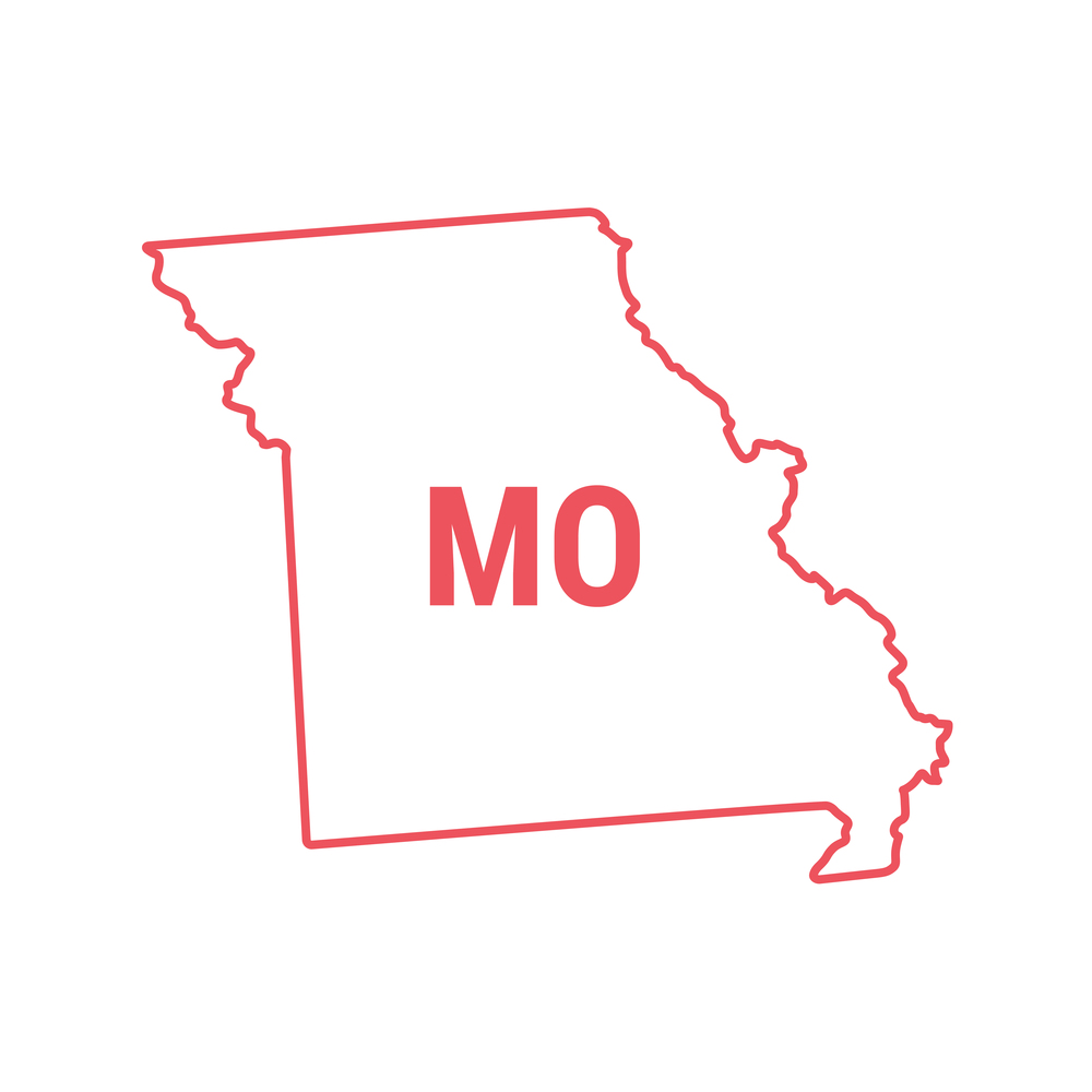 Missouri US state map red outline border. Vector illustration isolated on white. Two-letter state abbreviation.. Missouri US state map red outline border. Vector illustration. Two-letter state abbreviation