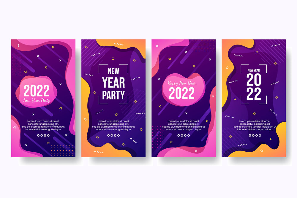 Happy New Year 2022 Stories Template Flat Design Illustration Editable of Square Background Suitable for Social media, Feed, Card, Greetings and Web Internet Ads