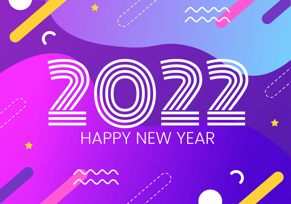 Happy New Year 2022 Template Flat Design Illustration with Ribbons and Confetti on a Colorful Background for Poster, Brochure or Banner