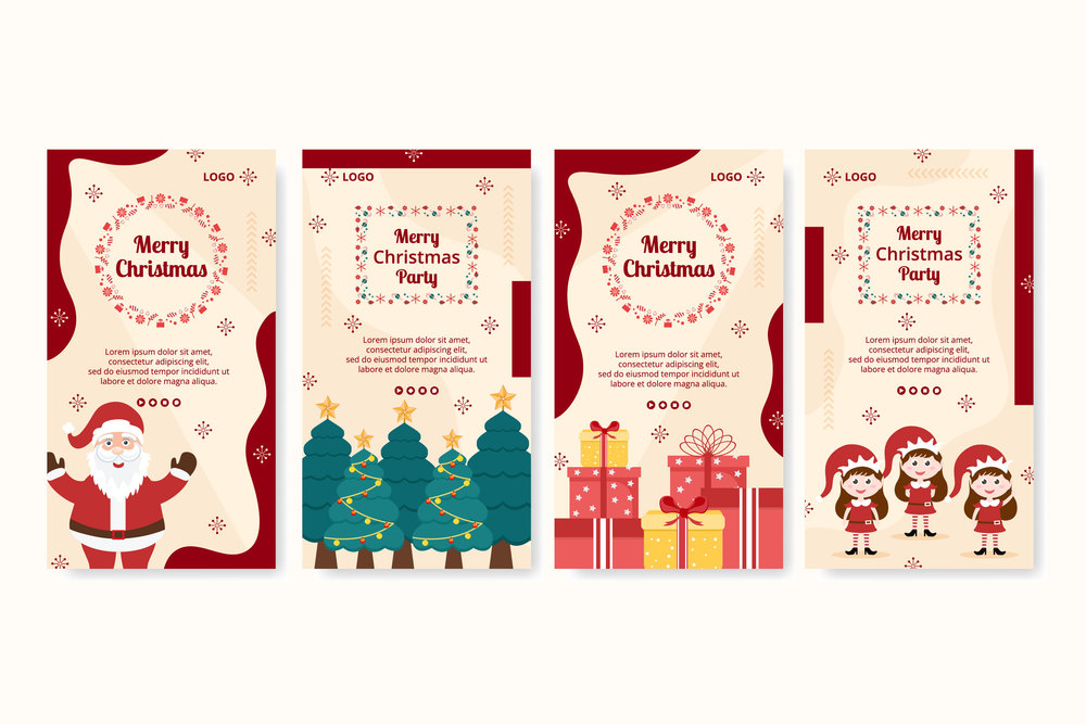 Merry Christmas Day Stories Template Flat Design Illustration Editable of Square Background Suitable for Social media, Card, Greetings and Web Internet Ads