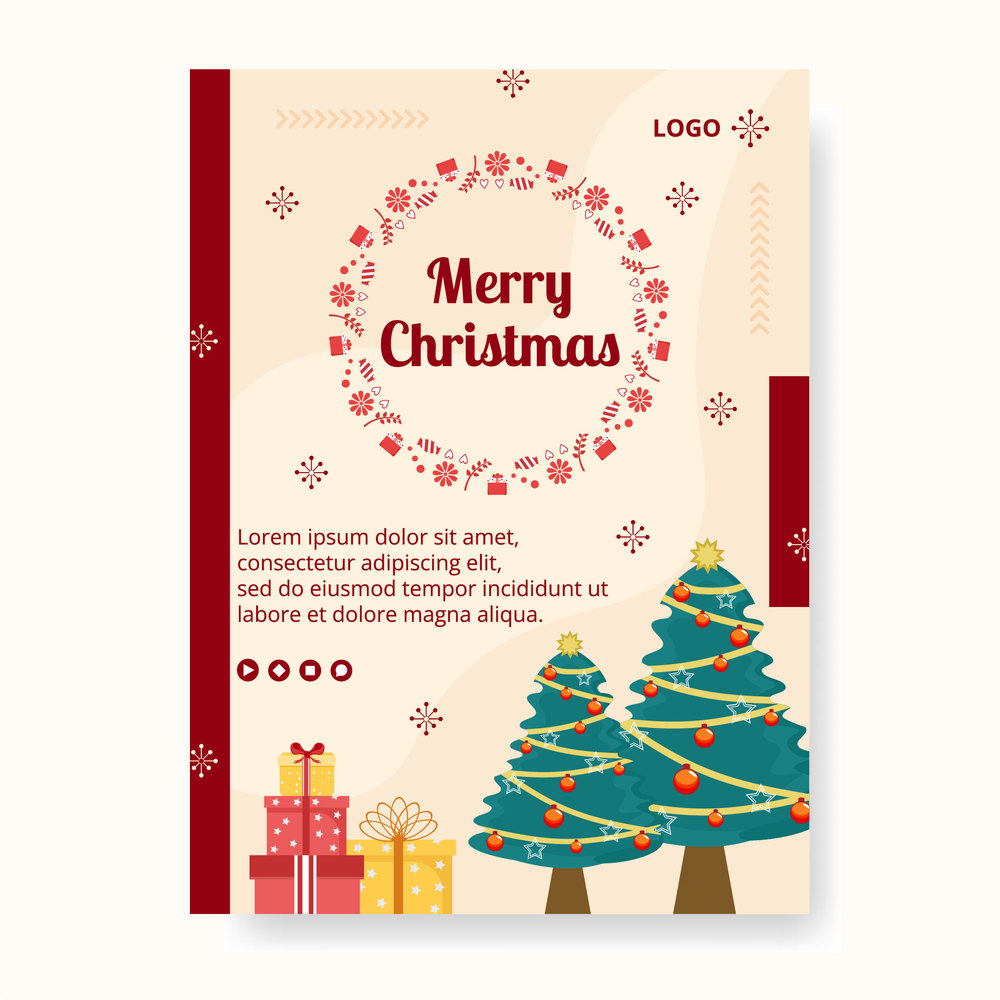 Merry Christmas Day Poster Template Flat Design Illustration Editable of Square Background Suitable for Social media, Card, Greetings and Web Internet Ads