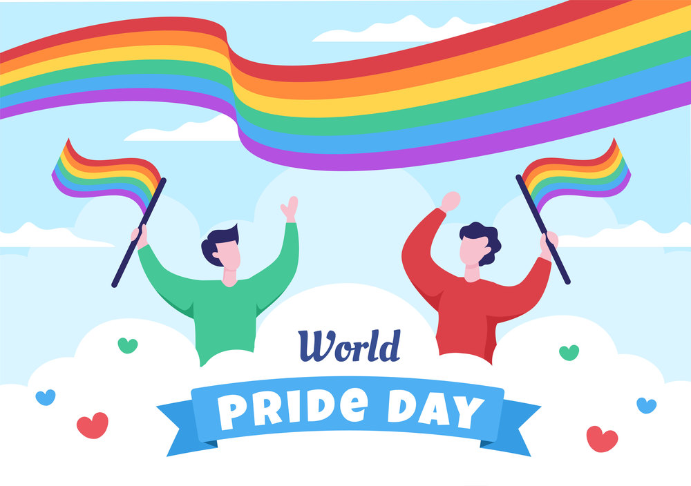 Happy Pride Month Day with LGBT Rainbow and Transgender Flag to Parade Against Violence, Discrimination, Equality or Homosexuality in Cartoon Illustration