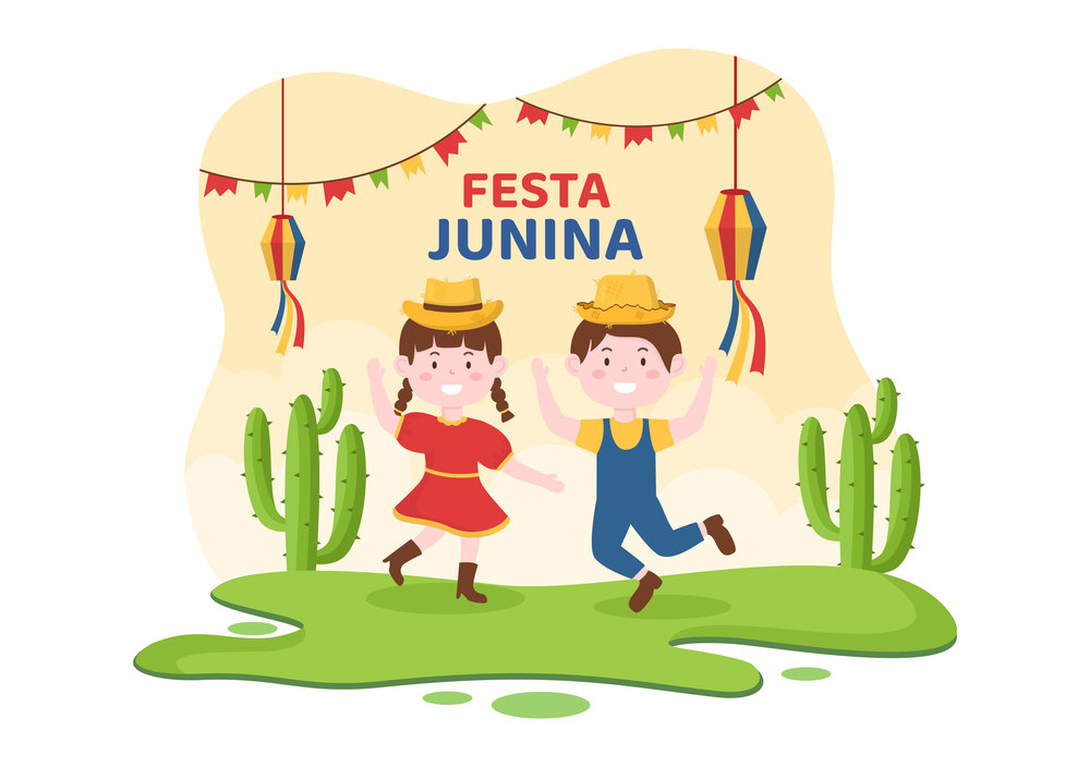 Festa Junina or Sao Joao Celebration Cartoon Illustration Made Very Lively by Singing, Dancing Samba and Playing Traditional Games Come From Brazil
