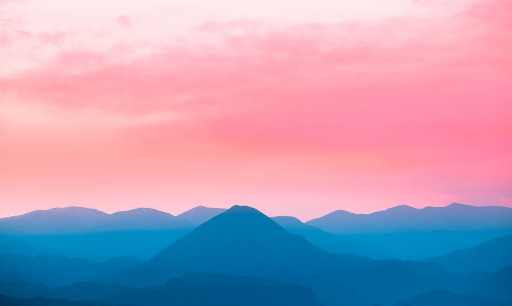 picturesque mountains landscape with pink sky in Armenia. picturesque mountains landscape