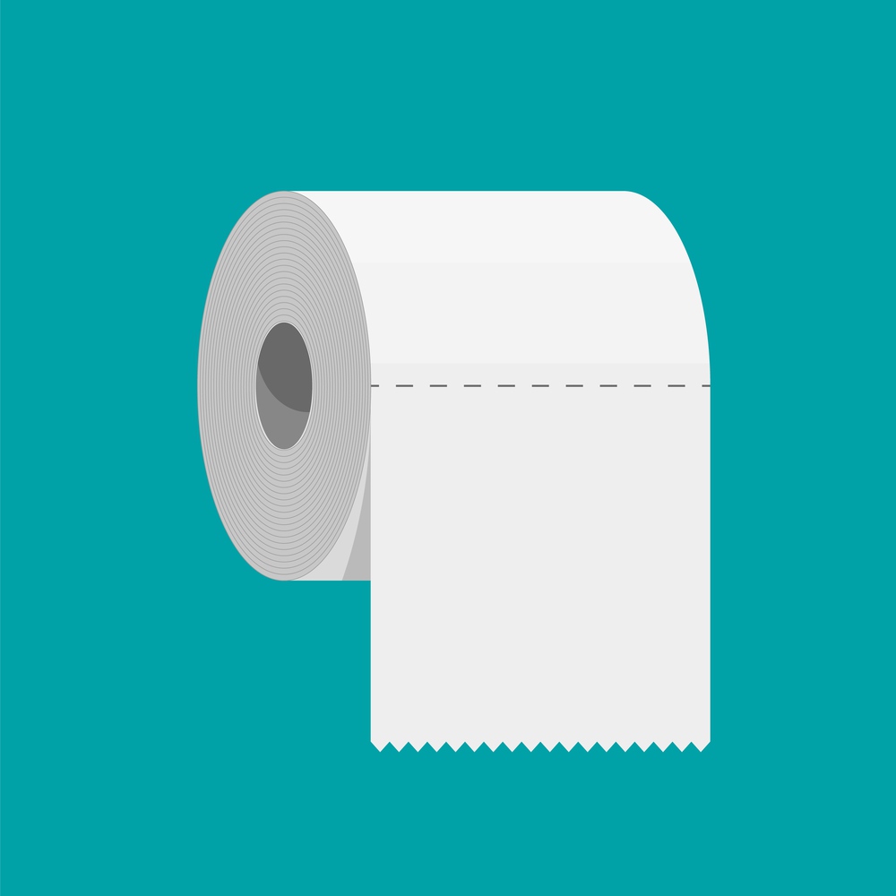 White roll of toilet paper. Hank of paper for toilet. Vector illustration in flat style. White roll of toilet paper.