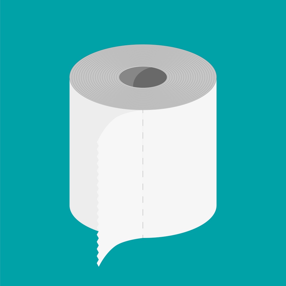 White roll of toilet paper. Hank of paper for toilet. Vector illustration in flat style. White roll of toilet paper.