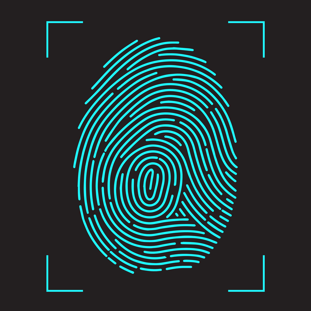 Finger-print Scanning Identification System. Biometric Authorization and Business Security Concept. Vector illustration in flat style. Finger-print Scanning Identification System.