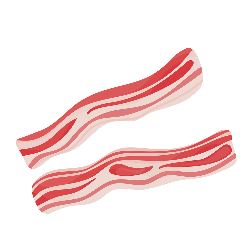 Bacon strips . Meat product design. Vector illustration in flat style. Bacon strips Meat product design.