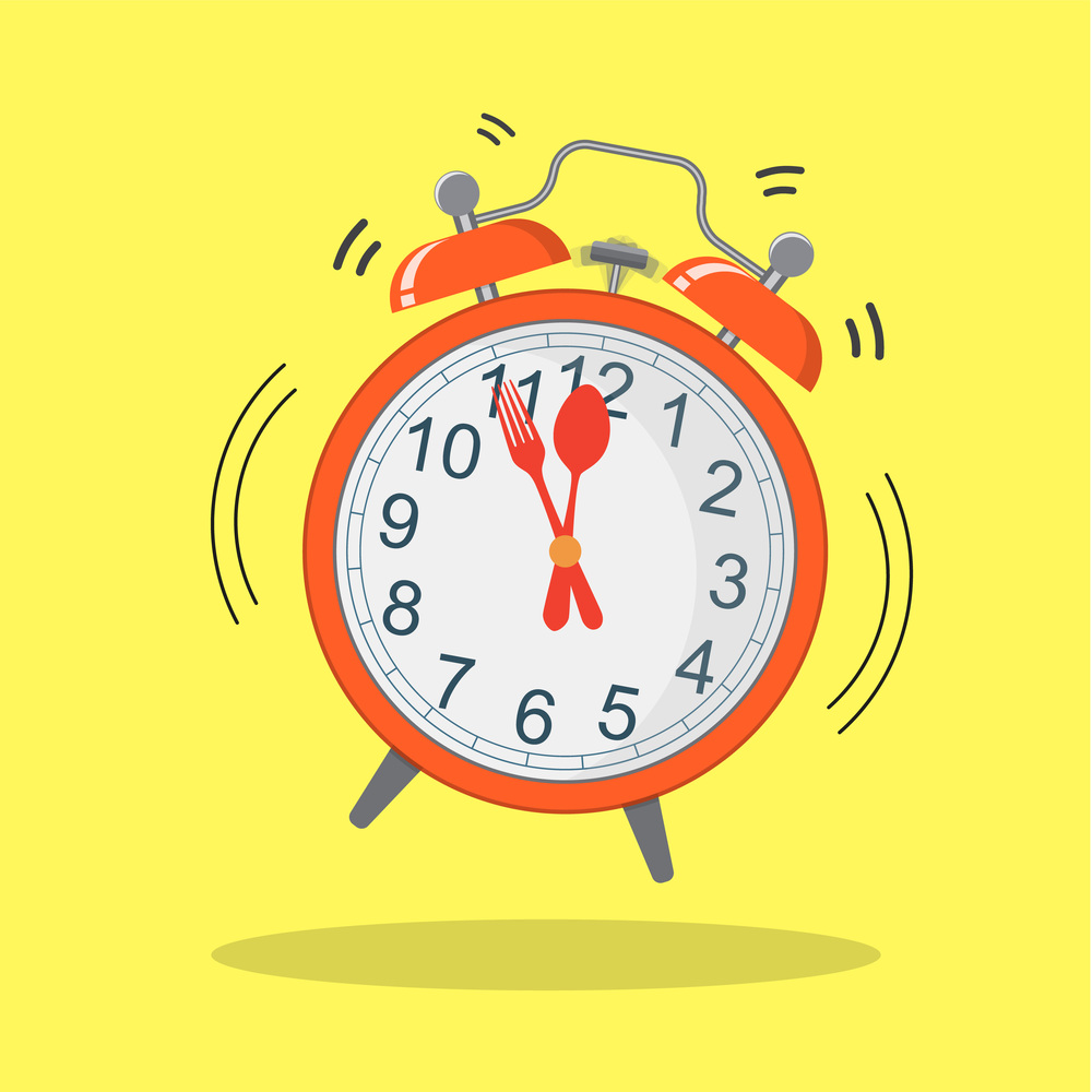 Business Concept with Lunch Time on alarm clock. Vector illustration in flat style. Business Concept with Lunch Time on alarm clock