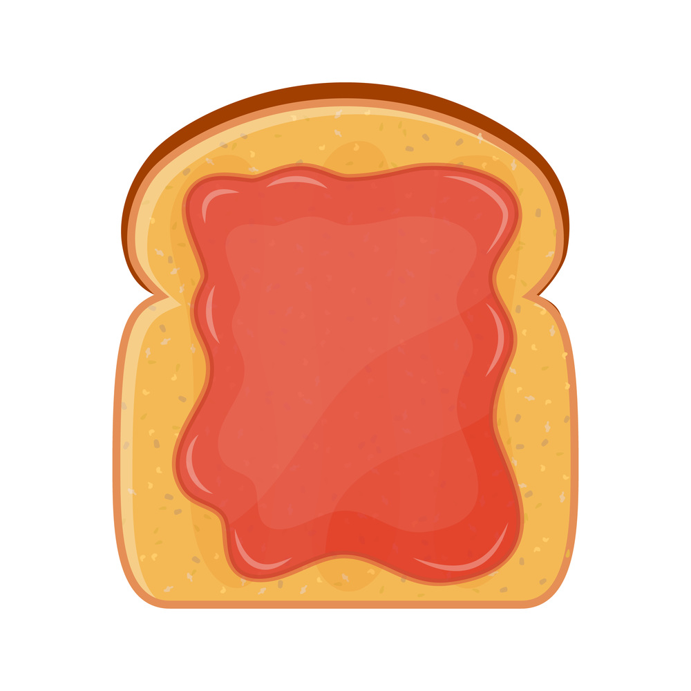 Fried bread, toast with strawberry jam for breakfast. Jelly paste. Vector illustration in flat style. Fried bread, toast with strawberry jam.