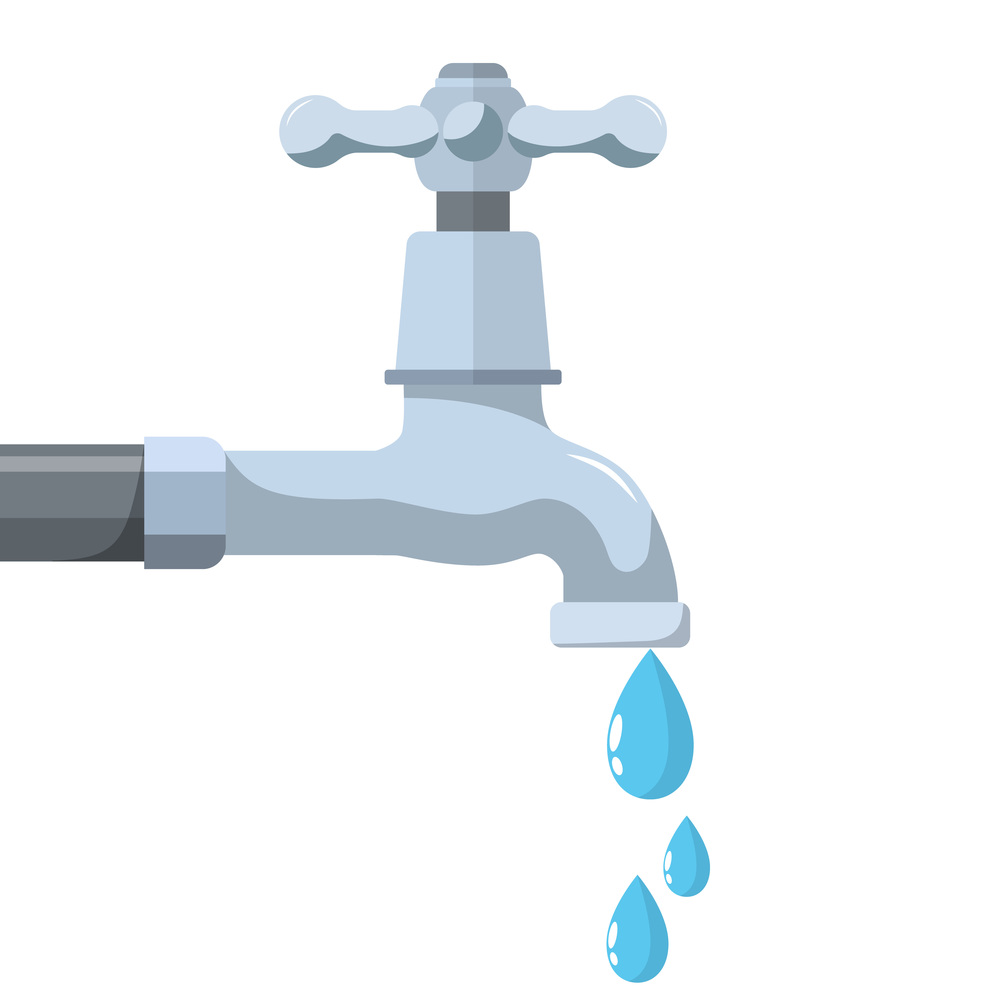 Water tap with falling drop. Vector illustration in flat style. Water tap with falling drop