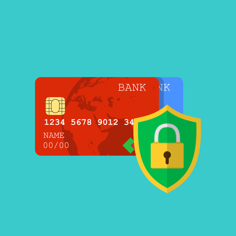 Secure credit card transaction. Secure payment, payment protection concepts. Credit card and shield with lock. vector illustration in flat design. Secure credit card transaction.