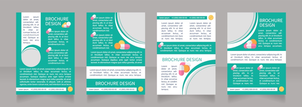Pharmaceutical conference promo blank brochure layout design. Vertical poster template set with empty copy space for text. Premade corporate reports collection. Editable flyer paper pages. Pharmaceutical conference promo blank brochure layout design