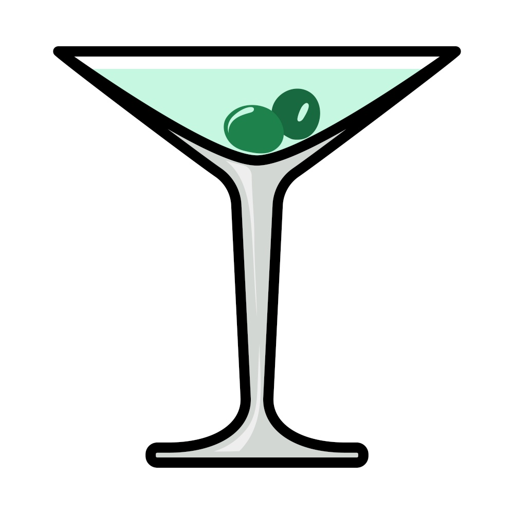 Icon Of Cocktail Glass With Olives. Editable Bold Outline With Color Fill Design. Vector Illustration.