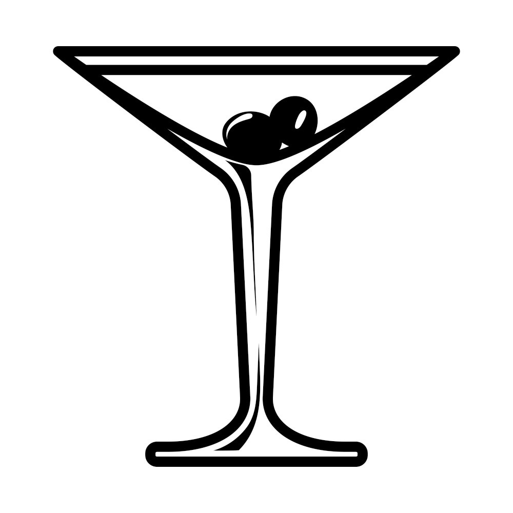 Icon Of Cocktail Glass With Olives. Bold outline design with editable stroke width. Vector Illustration.