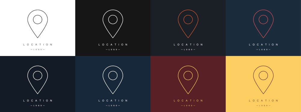 Location icons. Map pointer logos set. Pin on the map. Modern linear style. Vector. Location icons. Map pointer logos set. Pin on the map. Modern linear style. Vector illustration