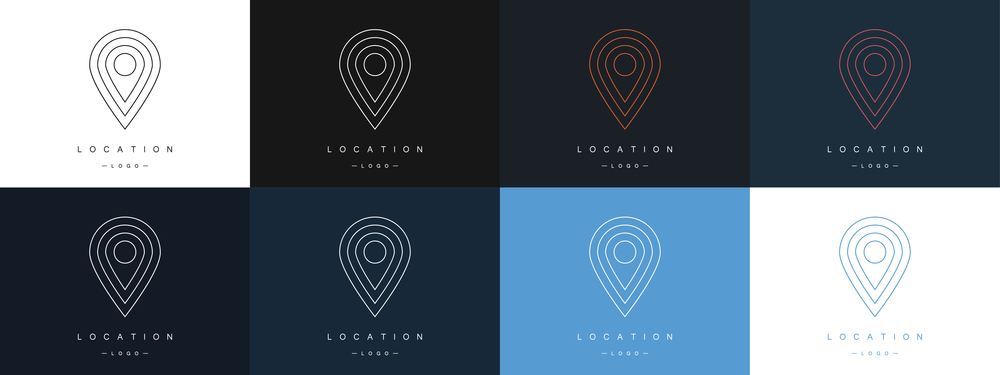 Location icons. Map pointer logos set. Pin on the map. Modern linear style. Vector. Location icons. Map pointer logos set. Pin on the map. Modern linear style. Vector illustration
