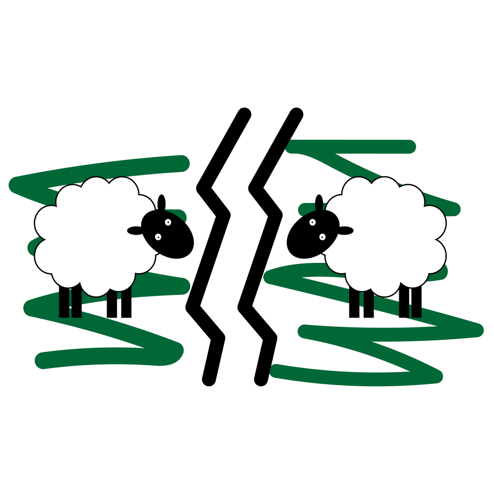 two sheep. Funny cartoon character. Smile icon. Breakup and quarrel illustration. Vector illustration. stock image. EPS 10.. two sheep. Funny cartoon character. Smile icon. Breakup and quarrel illustration. Vector illustration. stock image.