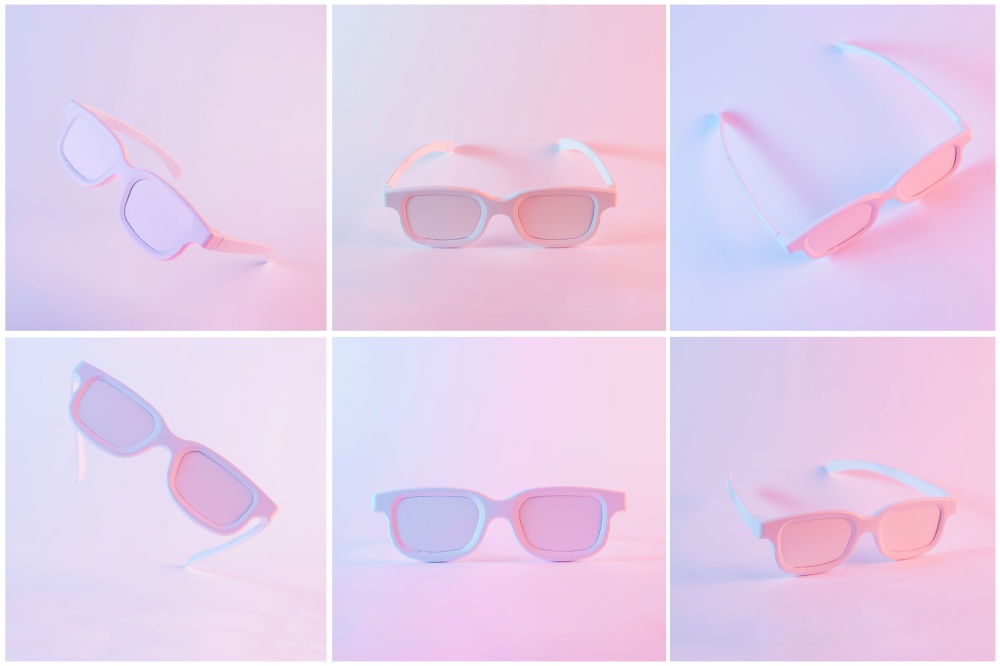 set pink painted eyeglasses against colored background