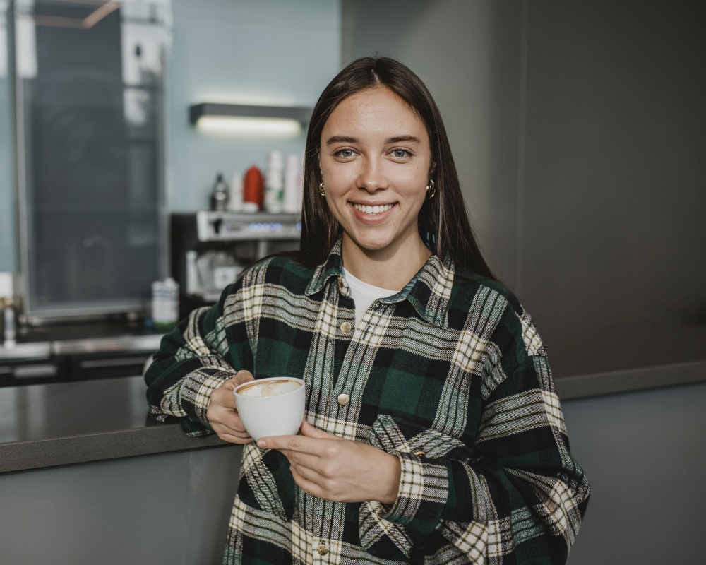 portrait young woman enjoying coffee 2