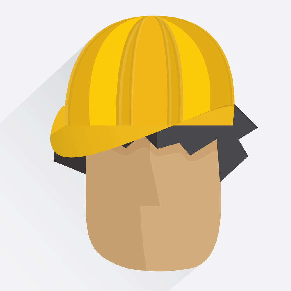 Worker head in helmet Vector illustration in flat style with shadow