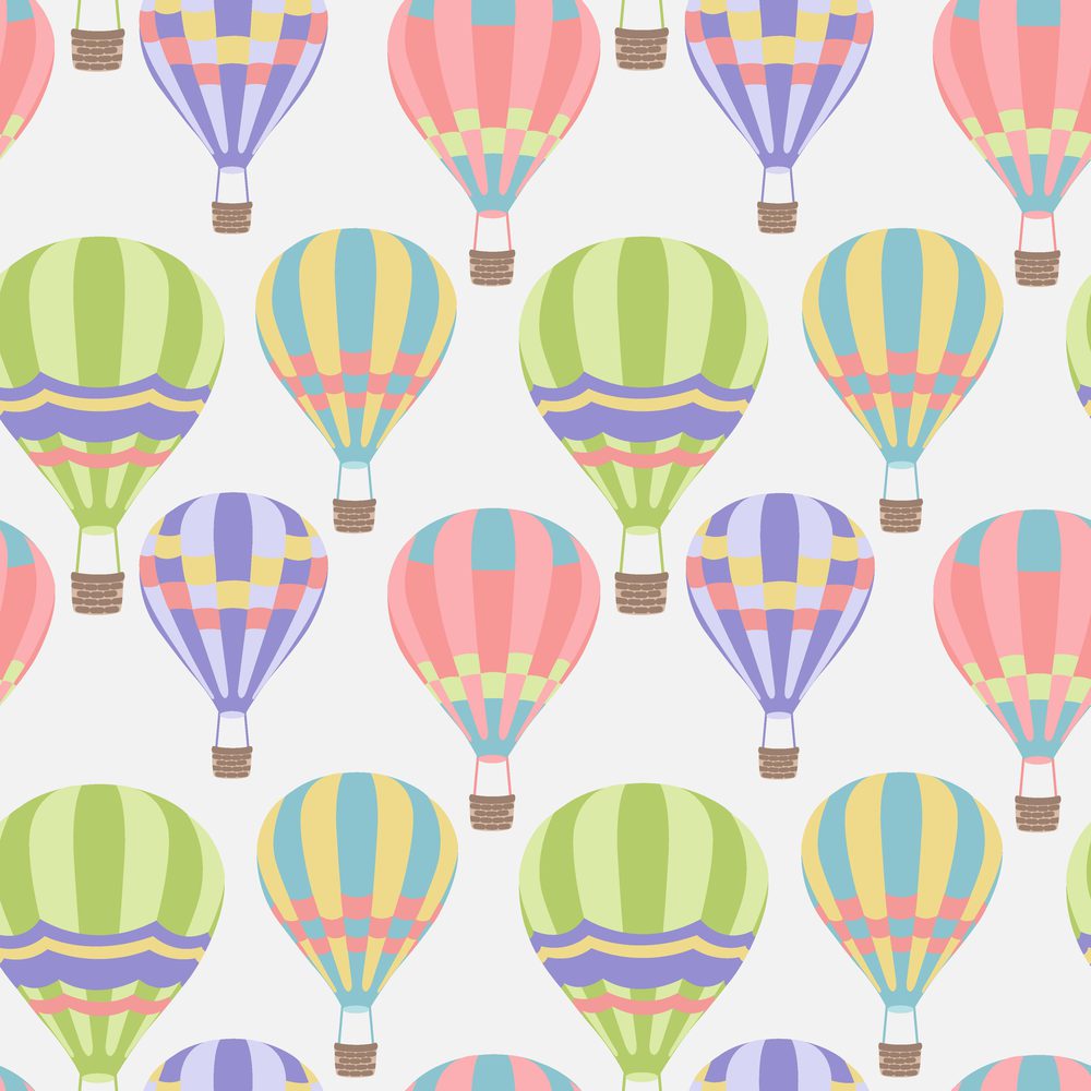 Seamless pattern with bright hot air balloons in modern style. Modern background design. Summer holiday background. Vector pattern. Abstract bright wallpaper.. Seamless pattern with bright hot air balloons