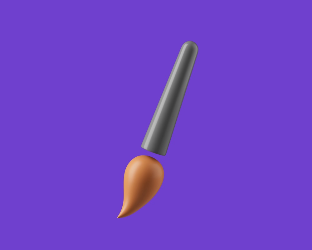 Simple paintbrush tool for designers 3d render illustration. Isolated object on violet background.. Simple paintbrush tool for designers 3d render illustration.