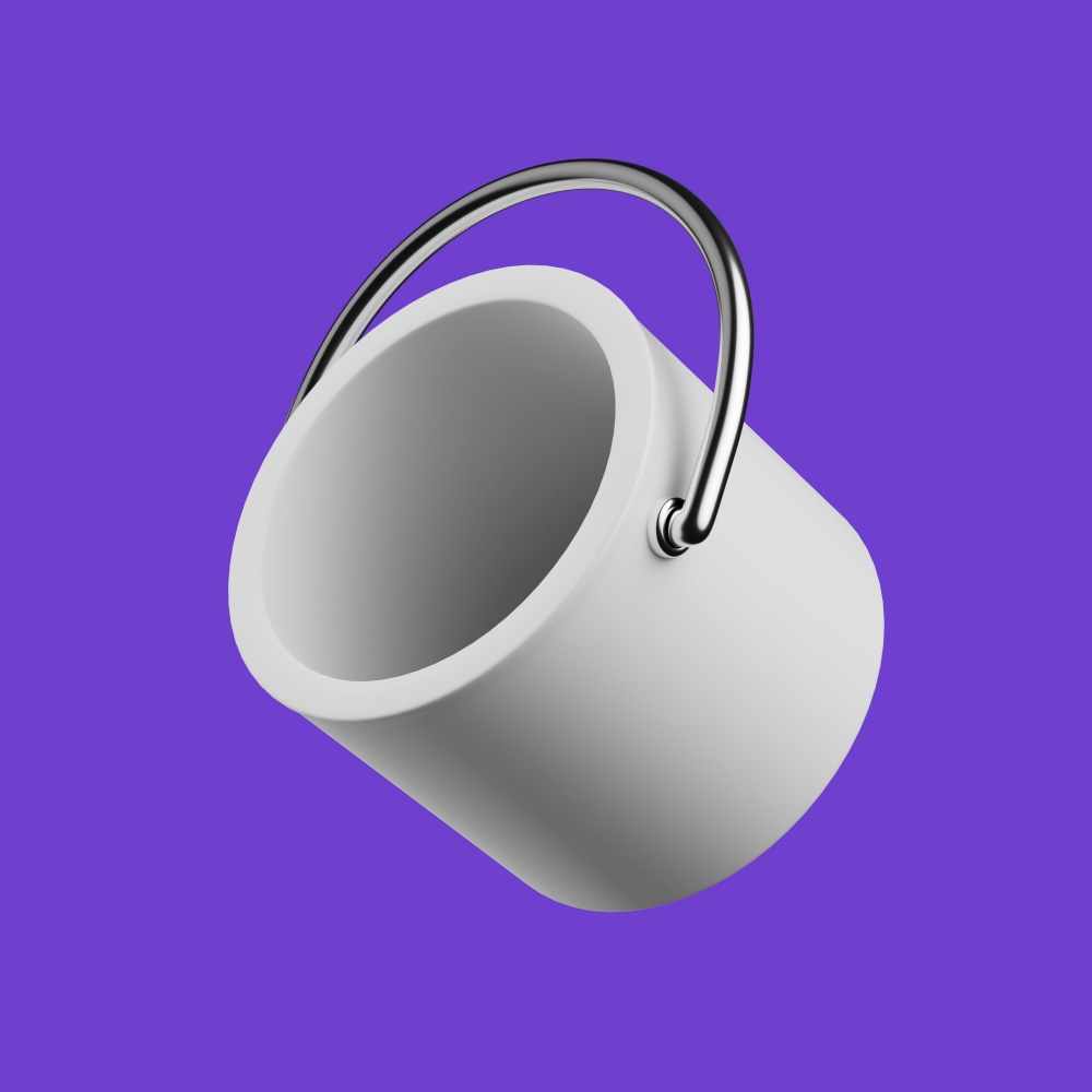 Simple empty paint bucket tool 3d render illustration. Isolated object on background. Simple empty paint bucket tool 3d render illustration