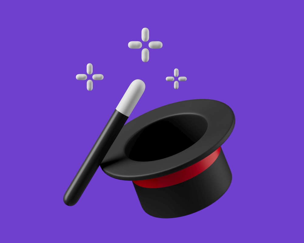 Simple magic wand tool with hat 3d render illustration. Isolated object on background. Simple magic wand tool with hat 3d render illustration