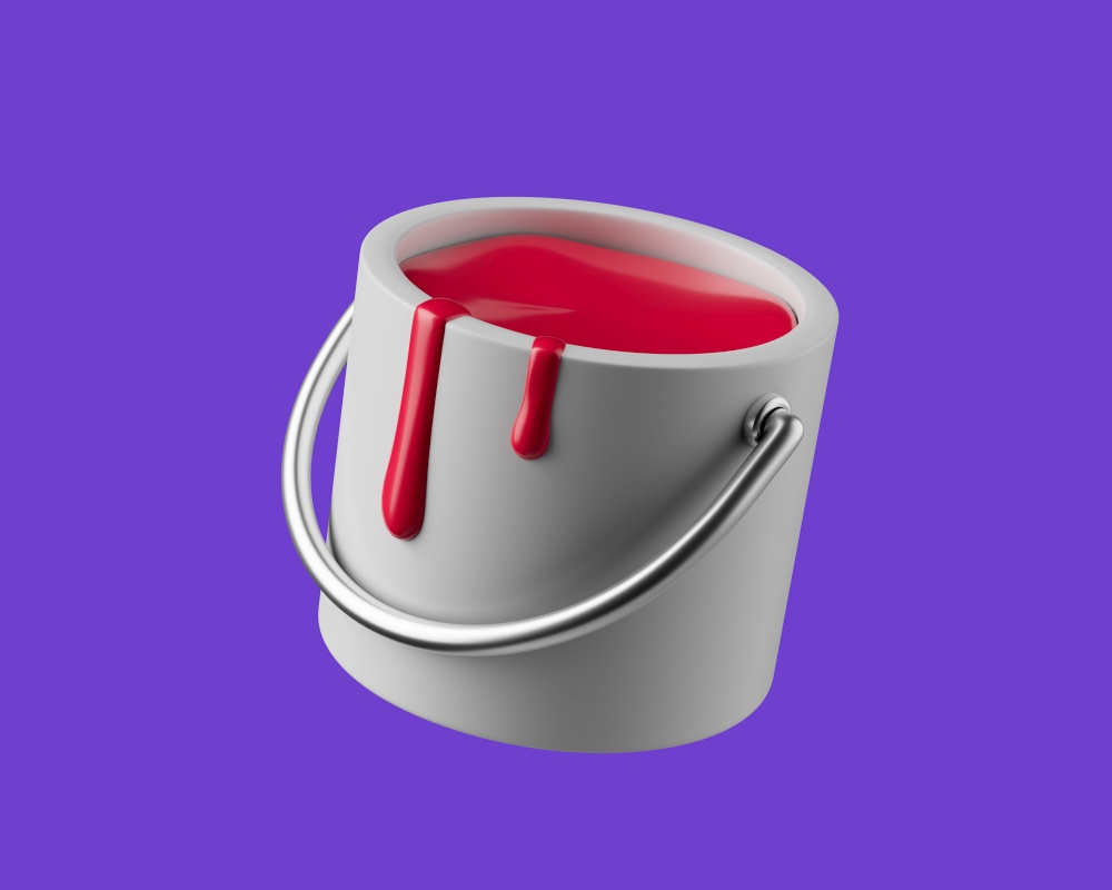 Simple full paint bucket tool with dripping paint 3d render illustration. Isolated object on background. Simple full paint bucket tool with dripping paint 3d render illustration