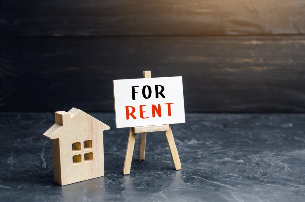 House figurine and sign for rent. Real estate realtor services. Legal procedure for concluding a contract. Investment in rental business. Purchase of housing for rent. Profit and payback forecasting.