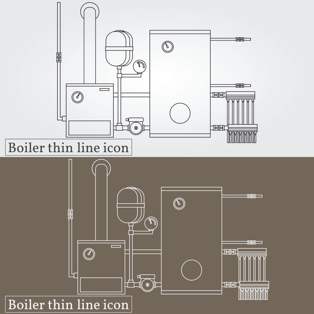 Boiler thin line design. Boiler pen Icon. Boiler Icon Vector. Boiler Icon Drawing. Boiler pen Icon Image. Boiler pen Icon Graphic. Boiler pen Icon Art. Think line icon.