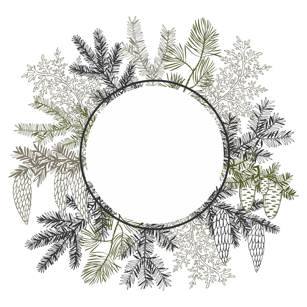 Vector frame with hand drawn Christmas plants. Sketch ilustration.. Christmas plants. Vector frame.