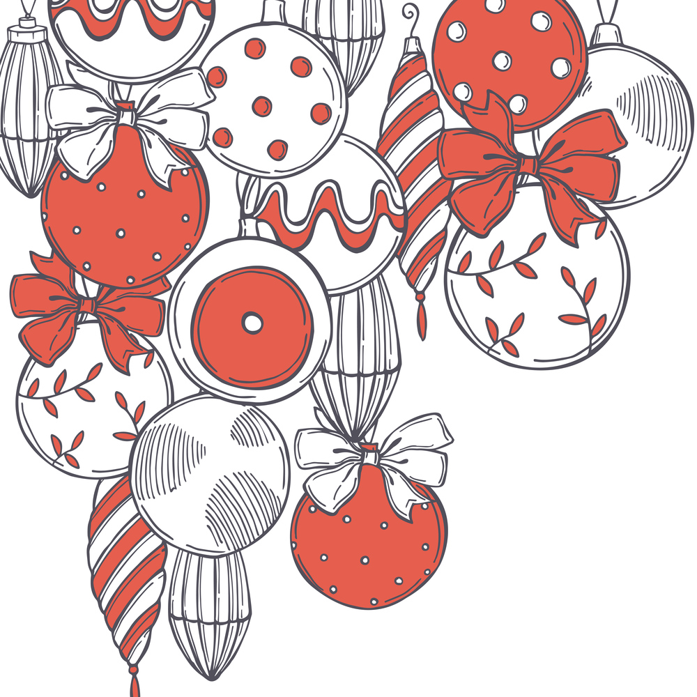 Hand drawn Christmas balls. Vector background. Sketch  illustration..  Christmas balls. Vector background.