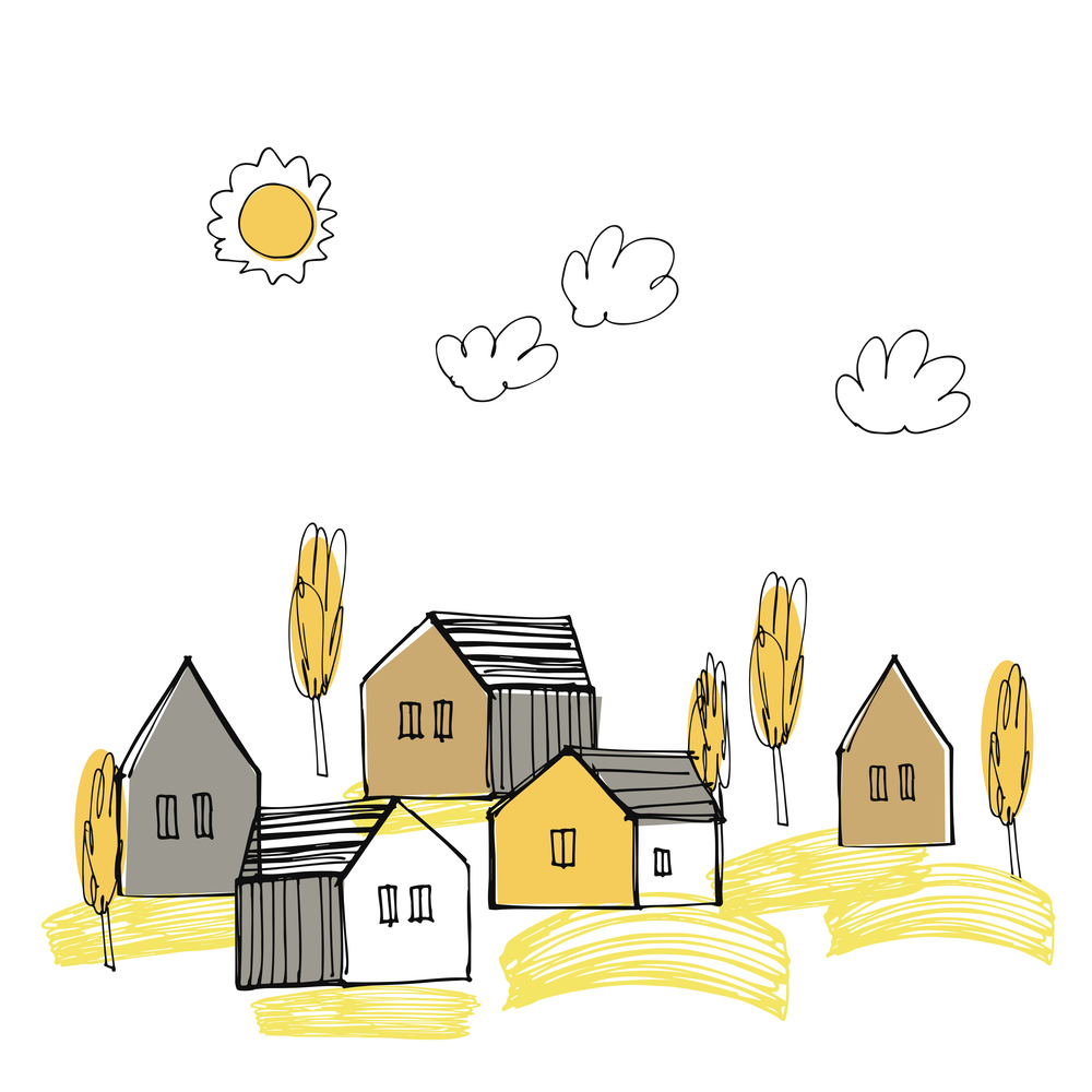 Hand drawn houses. Vector sketch  illustration.. Houses. Vector illustration.