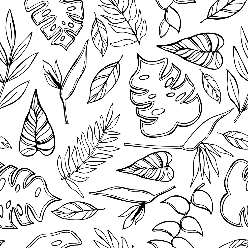 Hand drawn tropical plants.Vector seamless pattern. Vector pattern with tropical plants.