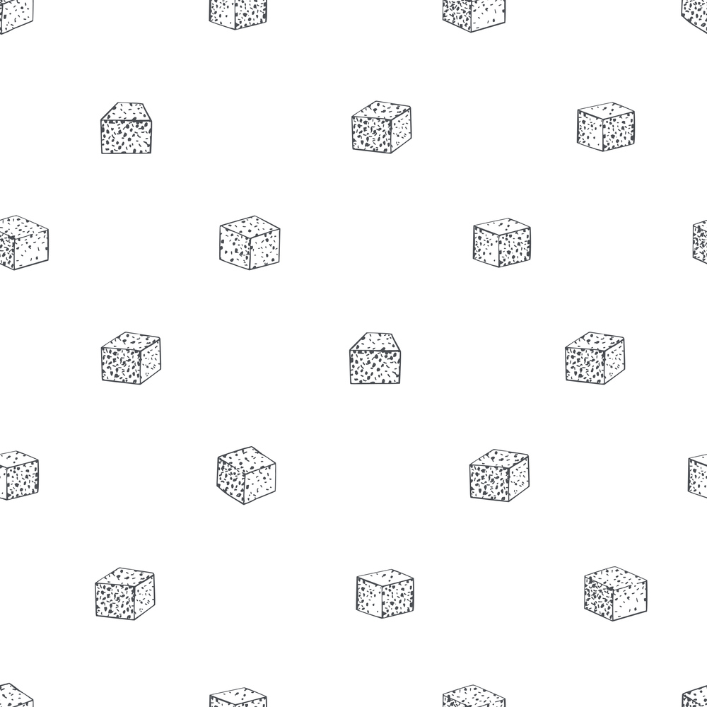 Hand drawn  sugar cubes  on white background.  Vector  seamless pattern.. Sugar cubes. Vector   pattern.