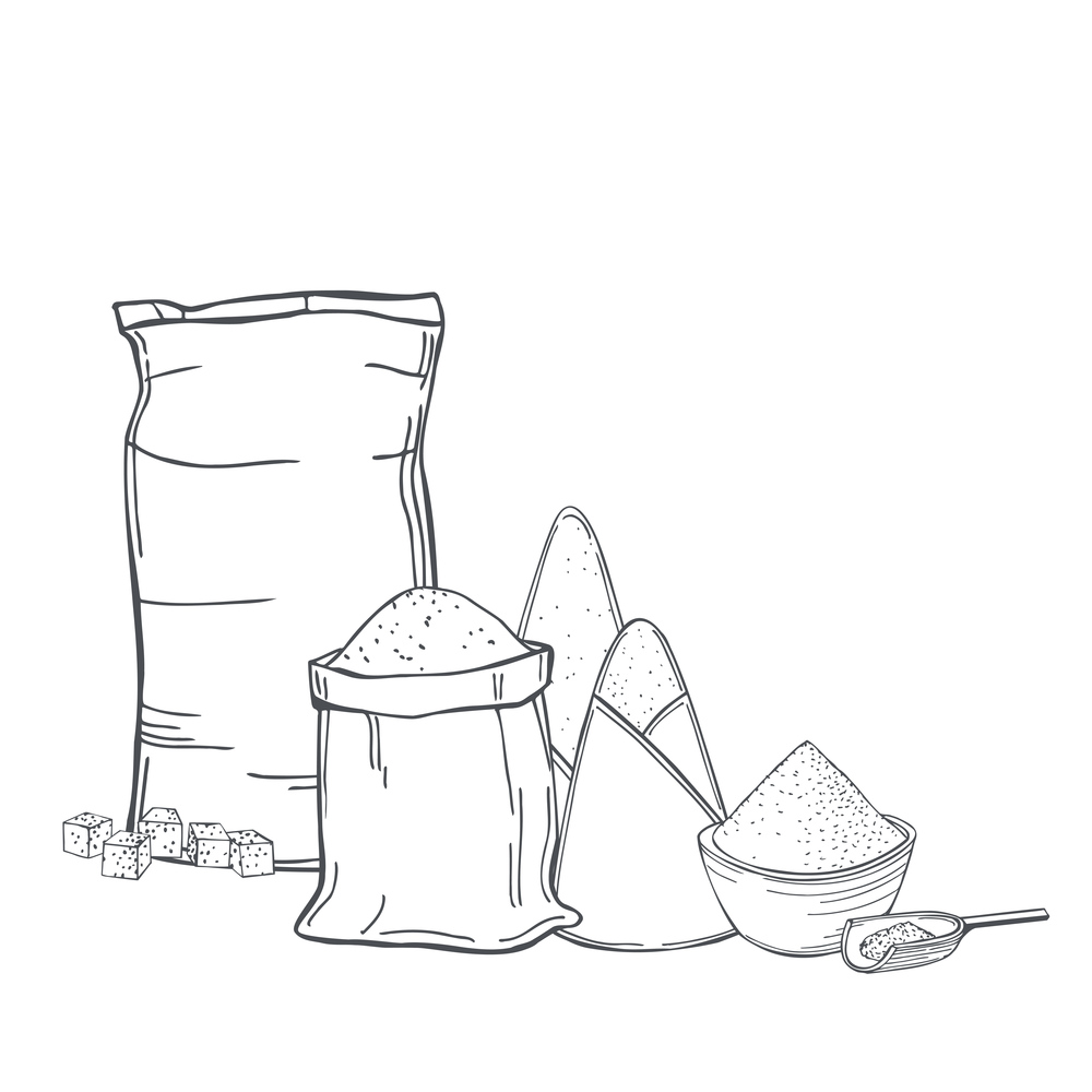 Hand drawn sugar set . Vector sketch  illustration. . Sugar set.  Vector background.