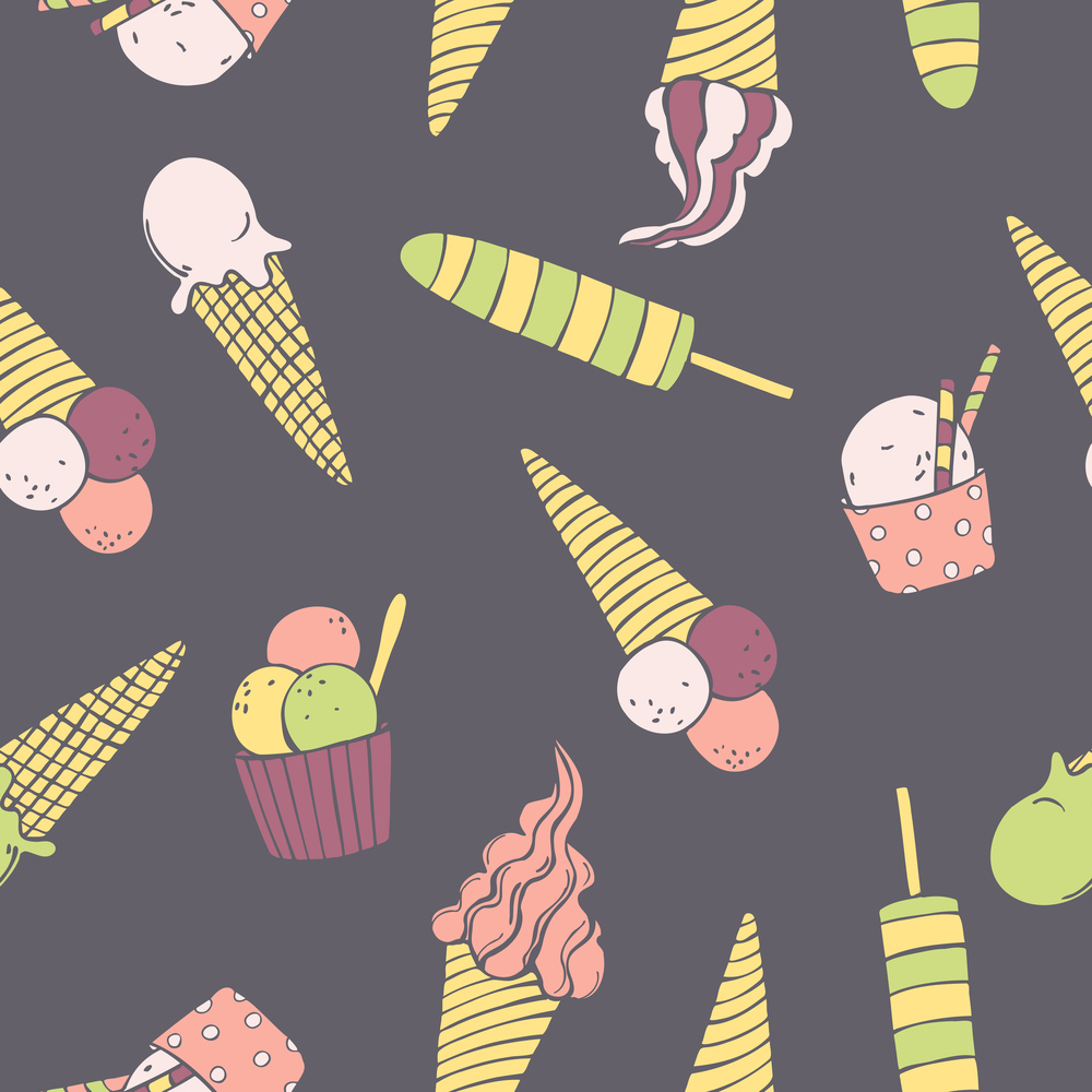 Hand drawn ice cream. Vector  seamless pattern.. Ice cream  set. Vector  pattern.