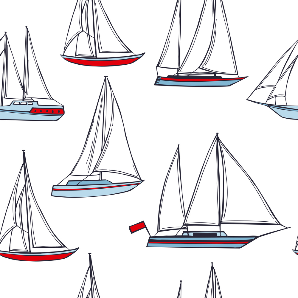 Vector seamless pattern with hand drawn yachts.. Yachts. Vector  pattern
