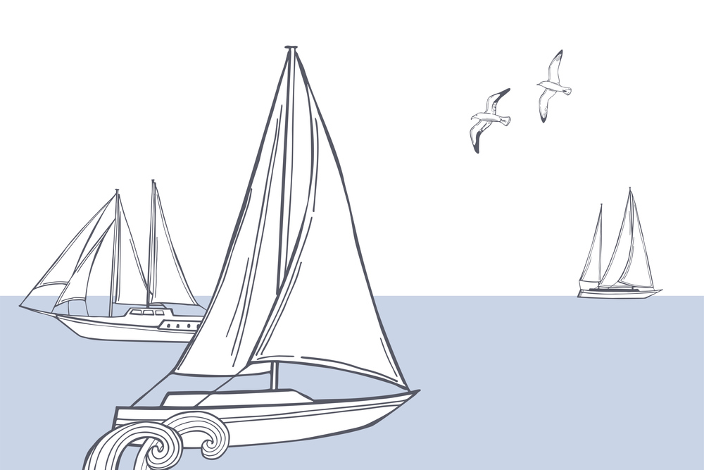 Vector background with hand drawn yachts.. Yachts. Vector  background